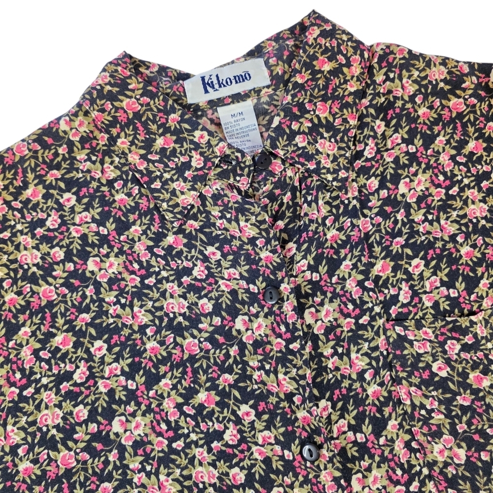 Vintage 90s Floral Button Front Blouse Rayon Cottagecore Top Lightweight Relaxed